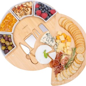 Bandeja de queso de madera maciza con diseño giratorio redondo para servir queso, frutas y verduras - Product Image 5