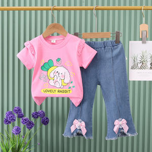 2024 nouvel été filles ensemble papillon parquet jean et mignon lapin haut-doux été deux pièces ensemble - Product Image 2