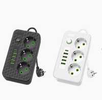 Multiprise industrielle UE 3/5 prises avec protection contre les surtensions, 4 ports USB-A et 1 port USB-C, indice de protection IP22