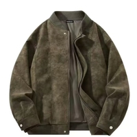 Veste américaine rétro en cuir teinté sale col montant coupe-vent, imperméable, veste de pilote décontractée et ample