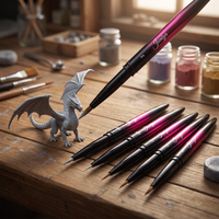 Kuas Lukis Miniatur Rambut Kolinsky 100% Murni Gagang Logam Kuas Detail Halus untuk Lukisan Model Figur dan Hobi Lukis