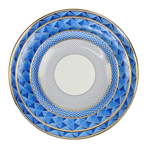 Juego de Platos y Tazones de Cerámica Geométrica Azul de Lujo con Borde Dorado, Vajilla Moderna de Porcelana para el Hogar, Bodas y Cenas Elegantes - Product Image 1