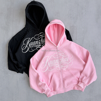 Ensemble de survêtement personnalisé pour homme, fabriqué sur mesure, comprenant un sweat à capuche et un pantalon de jogging, style streetwear ample et oversize, zippé, avec strass