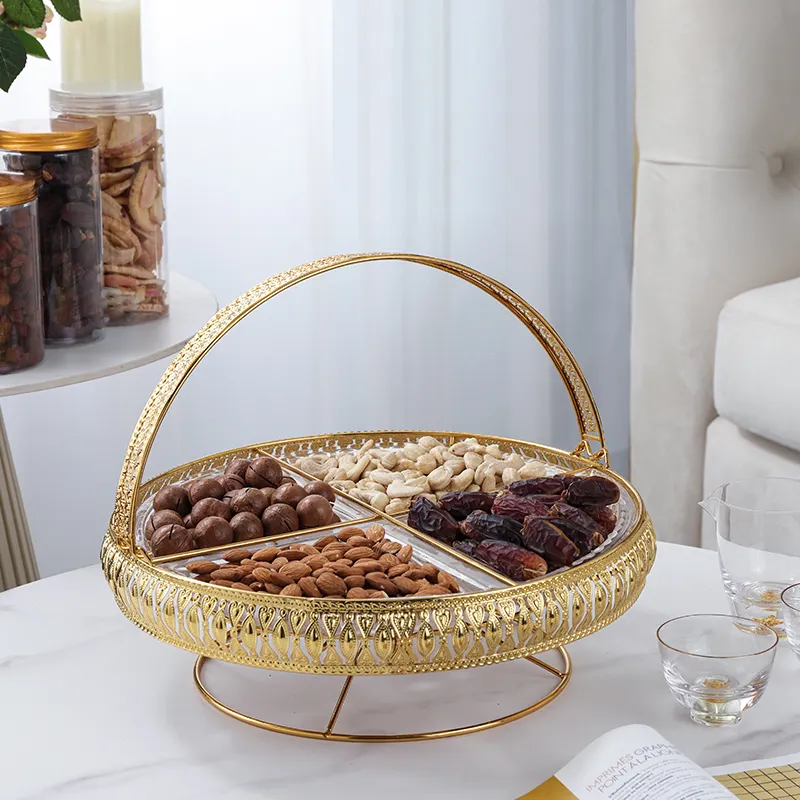European creative snack tray metal decoration glass dried fruit plate for living room