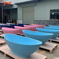 Baignoire autoportante moderne en pierre artificielle bleu mat avec drain pour usage hôtelier