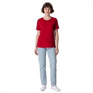 T-shirt à manches courtes pour femme, col rond, couleur unie, style décontracté, 100% coton jersey, coupe classique, toutes saisons - Product Image 1
