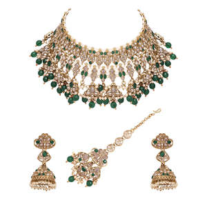 Traditional Floral Reverse AD Choker and <b>Necklace</b> <b>Set</b> Designer <b>Bridal</b> Jewelry Collection for Weddings Gold As Main Material - Product Image 4