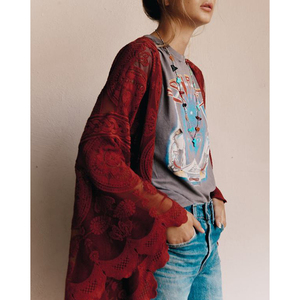 Manicotto del blocco maglia ricamato maxi kimono sexy della signora della boemia della spiaggia di usura - Product Image 6