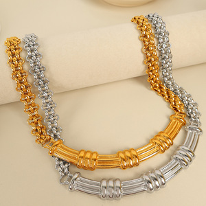 Bamboo Necklace And <b>Bracelet</b> <b>Set</b> 18k Gold Plated Men's Gift Fashion Jewelry Zinc Alloy Chain Design - Product Image 3