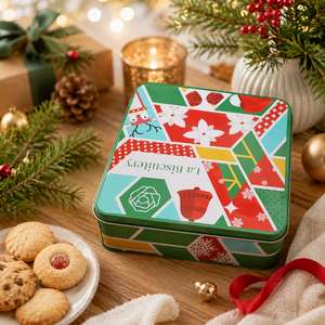 Custom Printed Glossy Square Christmas Tinplate Box Food Grade <b>Storage</b> for Holiday Biscuit Cookie & Candy Gift Packaging - Product Image 1
