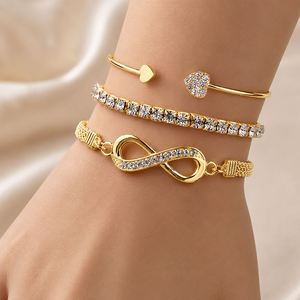 3 Pcs/Set Fashion Gold Plated Zircon <b>Infinity</b> Pattern 8 Number Ajustable <b>Bracelet</b> Set for Women Jewelry - Product Image 1