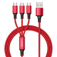 Accessoires et pièces couramment utilisés 2026 : Câble USB 3-en-1 tressé en nylon, 1,2 m, 2,4 A, charge rapide, pour données mobiles