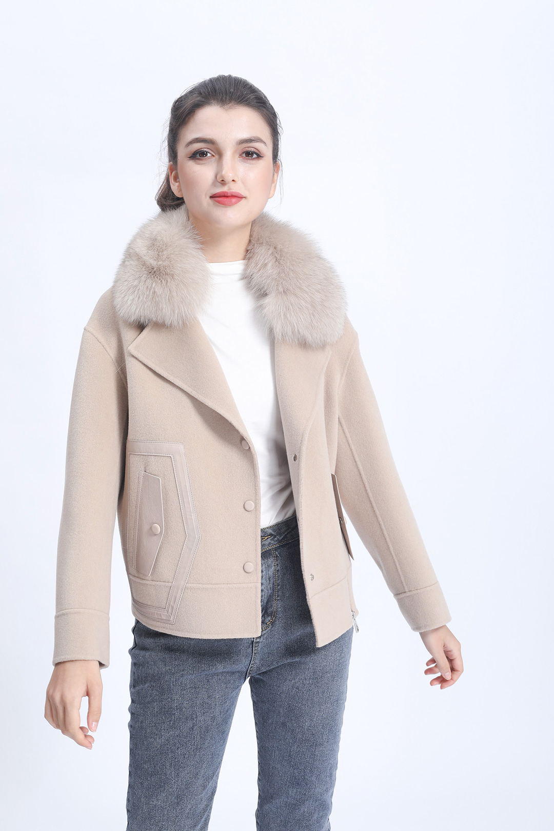khaki with fur collar