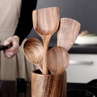 Yeni Trend Ahşap 6 Parçalı Çevre Dostu Mutfak Gereç Seti, Spatula Dahil, Bulaşık Makinesinde Yıkanabilir