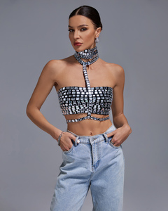Ropa Mujer Silver Diamond Women's <strong>Tank</strong> <strong>Top</strong> Crop <strong>Top</strong> Accept Custom Women's <strong>Sequin</strong> <strong>Tank</strong> <strong>Tops</strong> Vest Sleeveless Sexy Y2K - Product Image 3