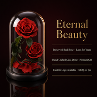 Boîte cadeau en verre avec rose éternelle de luxe, 2 têtes, fleur éternelle, Saint-Valentin, mariage, vente en gros, logo personnalisé