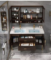 Meuble de salle de bain intégré en céramique de style chinois avec lavabo sur pied et ensemble WC avec armoire miroir intelligente
