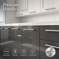 Armário de Cozinha Moderno em Aço Inoxidável Cinza e Branco, Ilha de Alto Brilho, Armários Modulares Personalizados com Pia de Mármore em Cascata, Móveis B2B