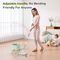 Ensemble Seau et Serpillière Homettler avec Manche Télescopique, Écologique, Taux d'Égouttage 90-100%, Tampons Réutilisables, Essoreur Automatique, 2 Têtes de Serpillière, Séchage Rapide