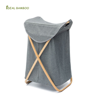 Panier à linge pliable en tissu cationique avec cadre en bambou de style nordique écologique en forme de X, avec couvercle