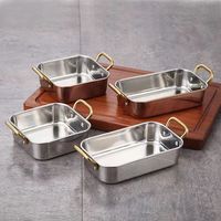 Plateau à collation profond en acier inoxydable avec poignées dorées, plat de service décoratif, durable, facile à nettoyer, pour hôtel, buffet, vaisselle