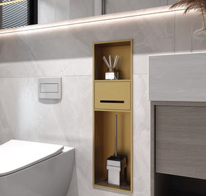 Poubelle de toilette étroite encastrée en acier inoxydable doré, étanche et brossée, pour hôtel, avec <span class=keywords><strong>niche</strong></span> intégrée pour mouchoirs - Product Image 3
