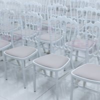 Chaise de banquet moderne en métal chromé pour usine, tables d'extérieur pour enfants et chaises Napoléon blanches pour événements