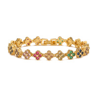 Parure de bijoux Trèfle à quatre feuilles en cuivre plaqué or 18 carats avec zircon, collier et bracelet fleur, style luxe léger