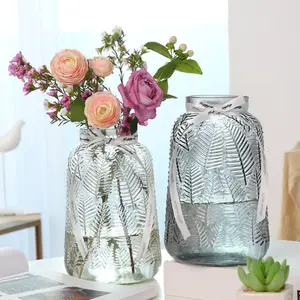 Vaso per piante idroponiche con motivo a foglia fiore trasparente vaso di vetro colorato in cristallo decorazioni per la casa decorazione per interni dell'ufficio