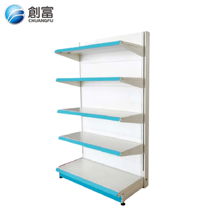 מדף גונדולה מסחרי מתכוונן מברזל לסופרמרקט - הרכבה קלה ללא ברגים, מדפים עמידים לעומס קל לחנויות - Product Image 1