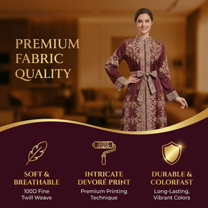 Robe d'Aïd imprimée pour femmes avec ceinture, fermeture éclair sur le devant, longueur complète, vente en gros - Product Image 3