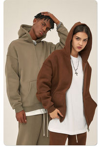 Streetwear Crop <b>Zip</b>-Up Boxy Autumn Plain Dyed Custom Polyester/Cotton 360g High Quality Men's Hoodies - Product Image 3