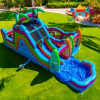 Parcours d'obstacles gonflable sur mesure 2026 avec toboggan aquatique et piscine, en PVC 0,55 mm, aire de jeux extérieure pour enfants et location événementielle