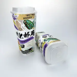 Custom Printed Logo Disposable Plastic Cup Colorful Coffee Milk Tea Juice Boba Drink Square Bottom Cup