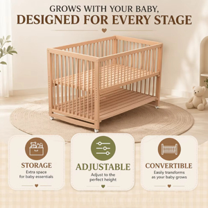 Ensemble de barrières de lit bébé modernes en bois massif avec hauteur réglable et fonctions verrouillables pour utilisation en maternelle - Product Image 5