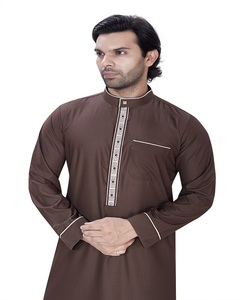 Modern Slim-Fit Polyester Viscose Saudi Embroidered <b>Thobe</b>-Breathable Summer Long Sleeve Robe for <b>Men</b> Muslim Traditional Clothing - Product Image 1