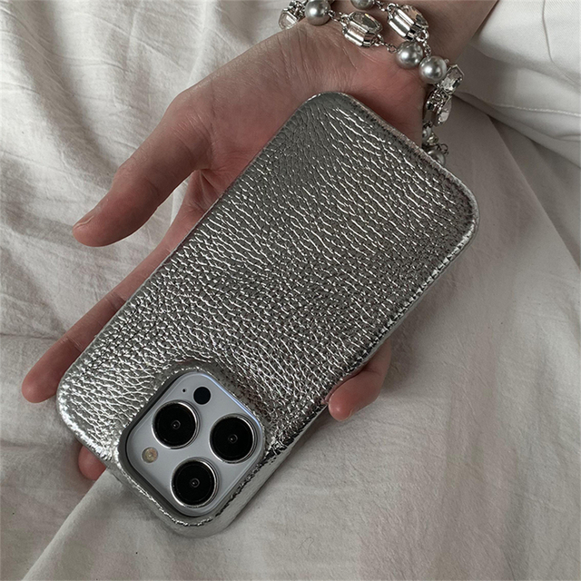 Glossy Lychee Pattern Leather Phone Case for IPhone 15 14 13 12 11 Pro Max Elegant Shiny Lens Protection Soft Back Cover