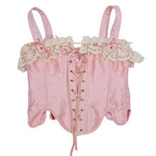 Corset rose à lacets pour femmes avec garniture d'épaule en dentelle blanche <span class=keywords><strong>Bustier</strong></span> de style vintage pour la taille - Product Image 6