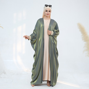 Abaya Aperta Lucida da Donna, Nuovo <span class=keywords><strong>Abbigliamento</strong></span> Islamico Estivo di Dubai, Abaya Modesta Tradizionale Turca, <span class=keywords><strong>Abbigliamento</strong></span> Musulmano - Product Image 3