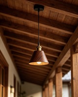 Lampe suspendue SkyCam Mini en fer forgé à motif bois, douille E27 en laiton, petite lampe réglable pour salon