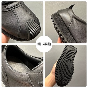 Black Genuine Leather Retro Casual Men's Shoes Flat <b>Heel</b> Thick Sole Front Laces Solid Color Youth Style Boat Shoes - Product Image 4