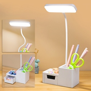 Lampe de bureau LED pliable à intensité variable avec support de téléphone rechargeable par USB et tiroir de rangement pour stylos – Offre Spéciale - Product Image 1