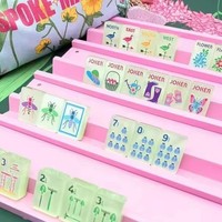 Set Mahjong Gaya Amerika Akrilik Transparan Hijau Mint Mewah 160 Ubin Dilukis Tangan dan Diukir
