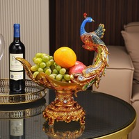 Plateau en verre sculpté en forme de paon, artisanat en résine, organisateur d'art, décoration d'intérieur, décoration personnalisée, rangement décoratif, ornements de salon