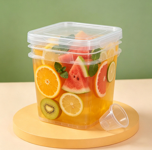 Seau en plastique transparent carré avec couvercle et poignée, idéal pour le stockage de collations sèches, céréales, noix, dans la cuisine ou le garde-manger. - Product Image 2