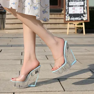 รองเท้าแตะคริสตัลเซ็กซี่สำหรับผู้หญิง,รองเท้าส้นสูง14ซม. รองเท้าแตะแพลตฟอร์มส้นสูง4ซม. สำหรับผู้หญิงรองเท้านักเต้นระบำเปลื้องผ้า