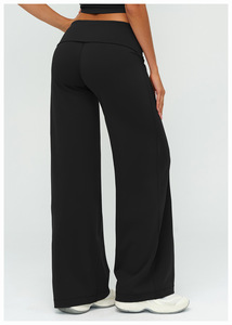 Pantalones Deportivos de <span class=keywords><strong>Pierna</strong></span> Ancha de Felpa para Mujer con Logotipo Personalizado, Cintura Plegable, <span class=keywords><strong>Pierna</strong></span> Acampanada, Sin Costura Delantera, Corte de Bota, Leggings de Yoga - Product Image 5