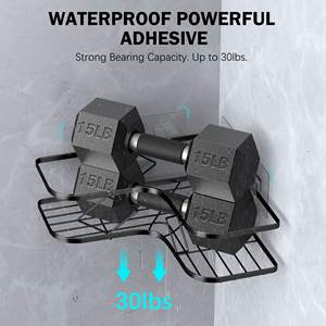 Estante de baño moderno de Metal negro, montaje en pared, esquina de ducha, <span class=keywords><strong>sin</strong></span> perforación, nuevo diseño - Product Image 3