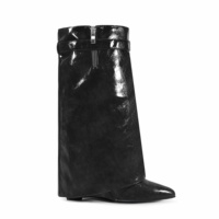 Célèbre marque Designer requin bottes Style occidental doux PU genou haut talon serrure grande taille pour les femmes automne saison