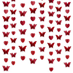 Ghirlanda di Carta 3D Romantica con Cuori e Farfalle, Striscione Verticale per Matrimoni, San Valentino, Baby Shower, Decorazione Murale - Product Image 5